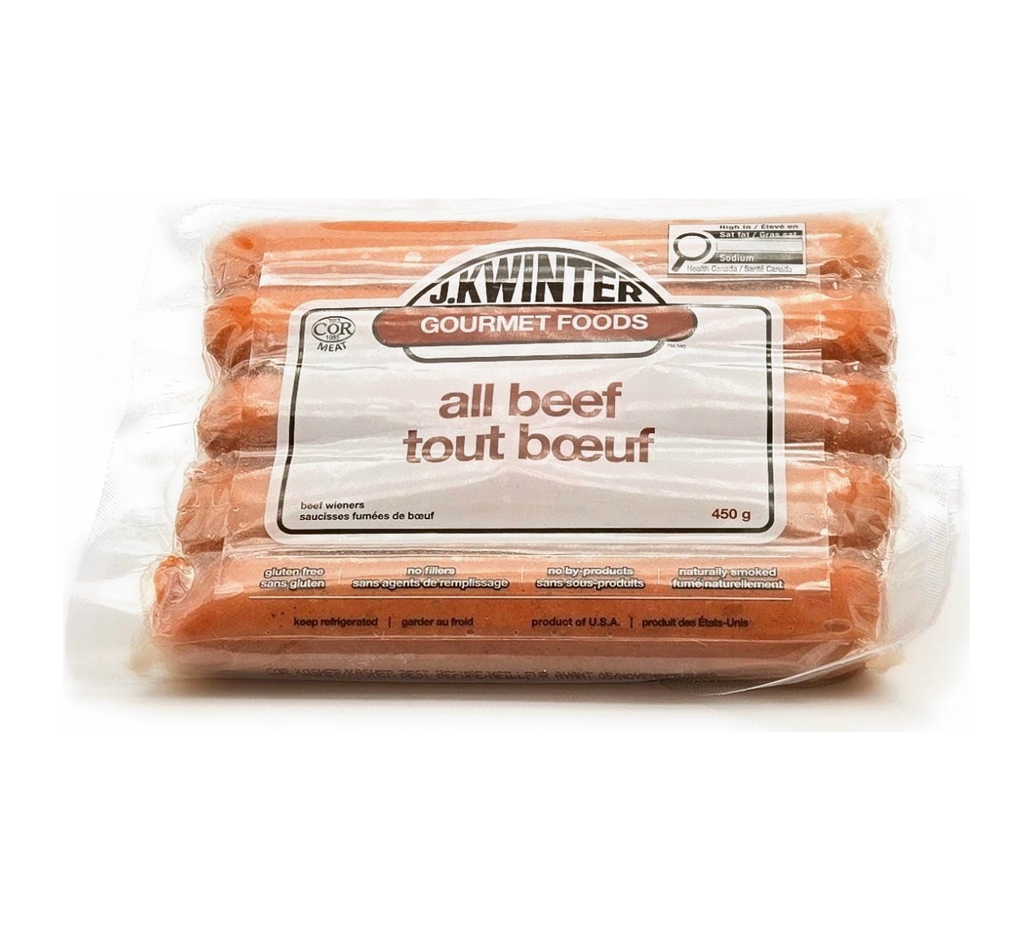 5 Pack All Beef Hot Dogs by J Kwinter Gourmet Hot Dogs