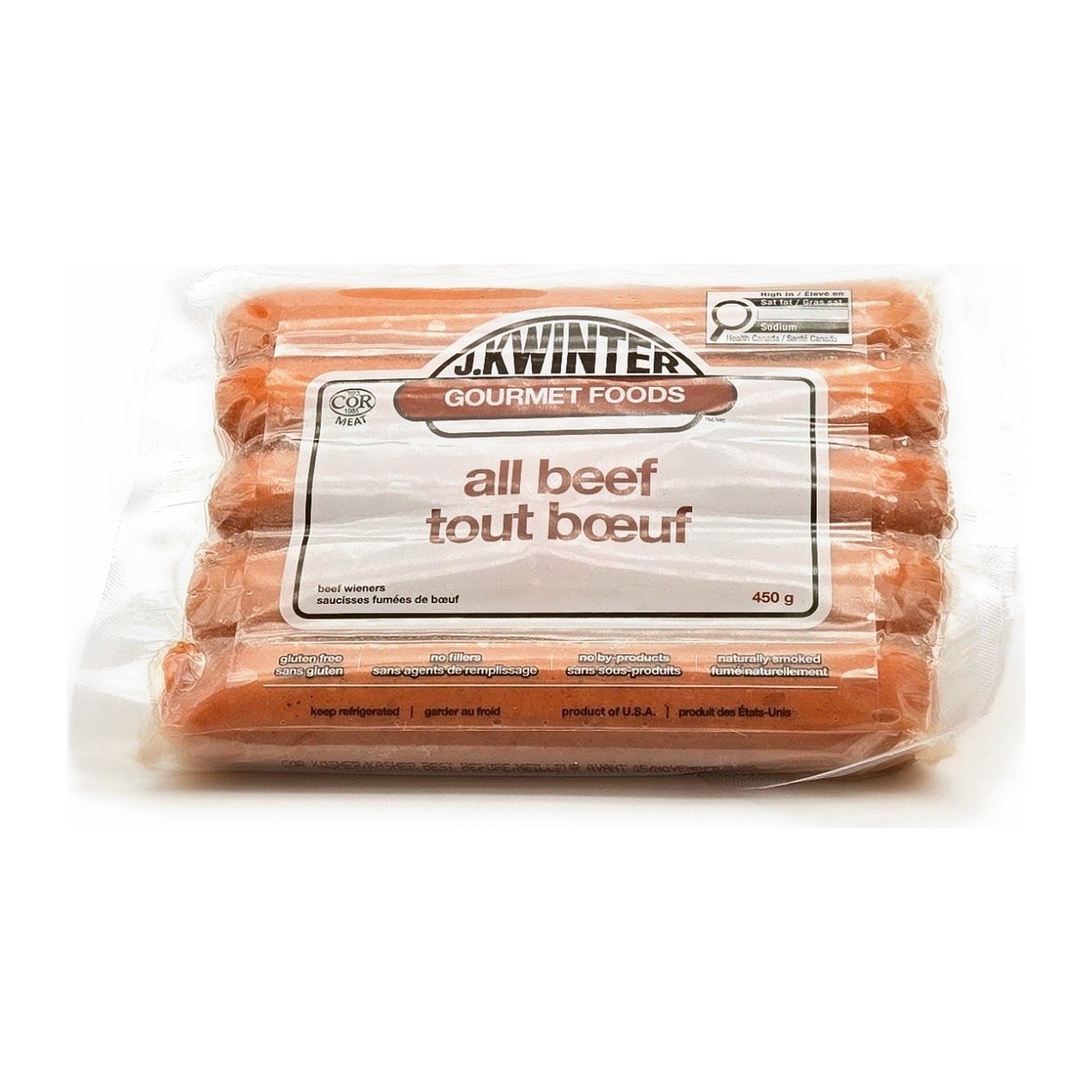 5 Pack All Beef Hot Dogs by J Kwinter Gourmet Hot Dogs