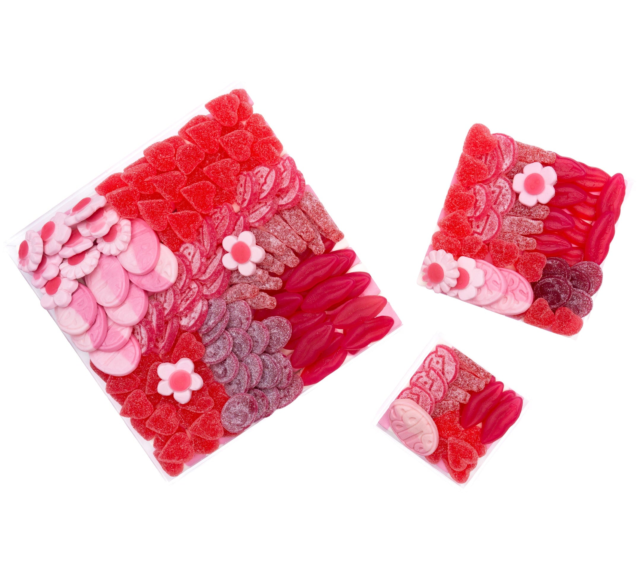 The Favourite candy board by Candy Goddess — a monochrome assortment of gummies arranged on a reusable acrylic board
