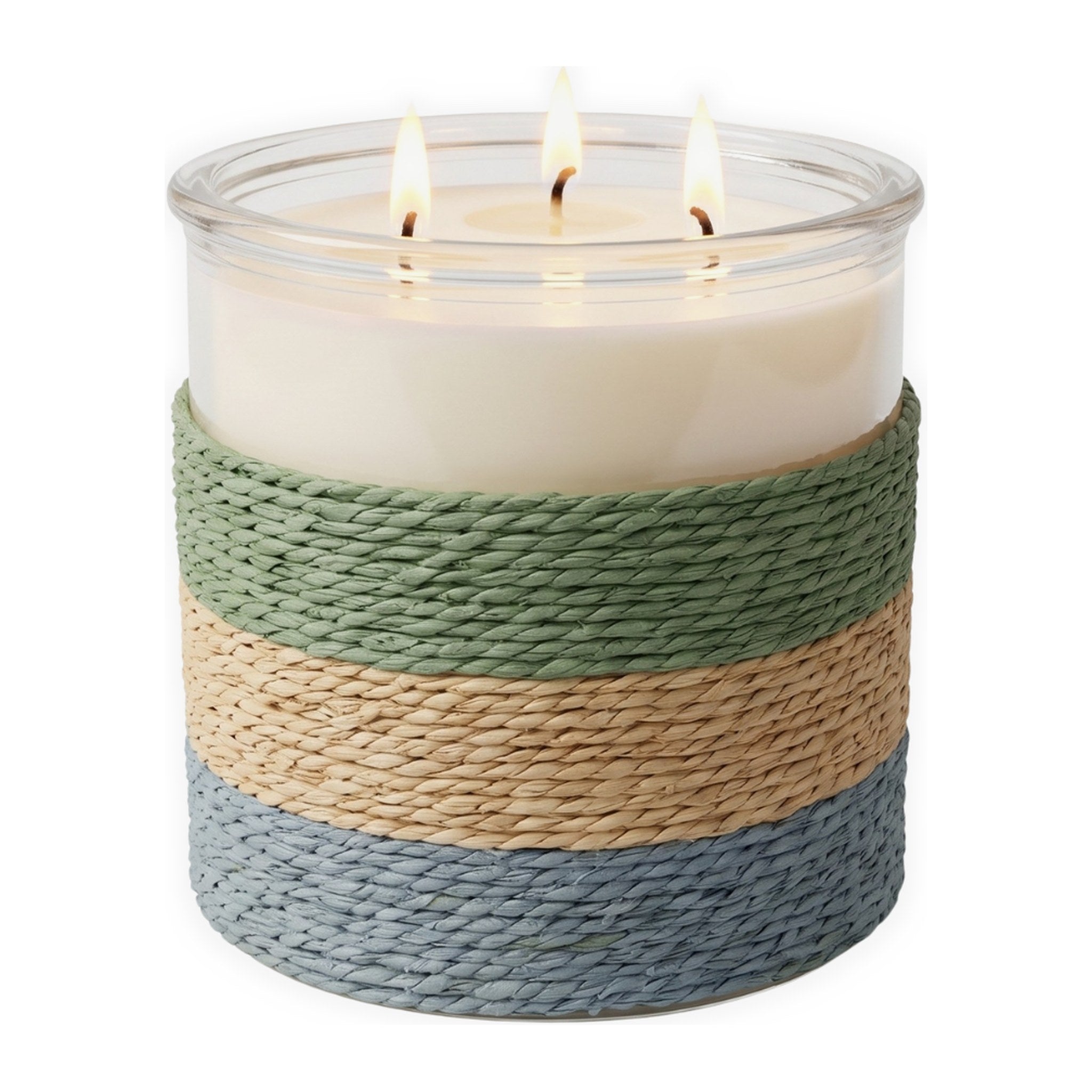 SUMMER NIGHTS Rope Glass Candle - XL 3 Wick Soy Candle, Green by The Scented Market