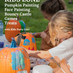 In Autumn Kids Zone poster: pumpkin painting, face painting, bouncy castle and games
