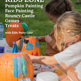 In Autumn Kids Zone poster: pumpkin painting, face painting, bouncy castle and games