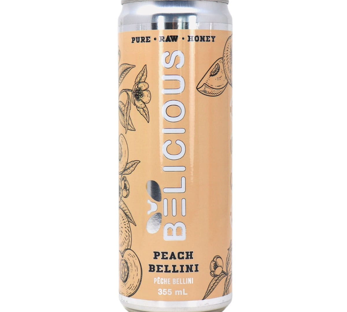 Belicious Peach Bellini sparkling honey beverage, 355 mL can