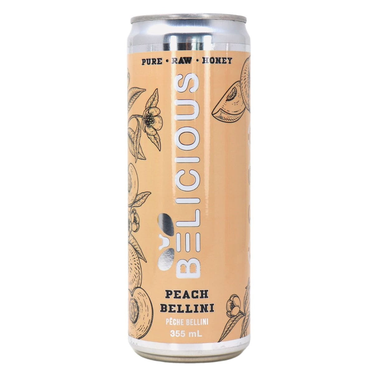 Belicious Peach Bellini sparkling honey beverage, 355 mL can