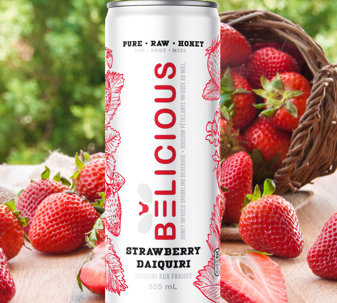 Belicious Strawberry Daiquiri sparkling honey beverage, 355 mL can